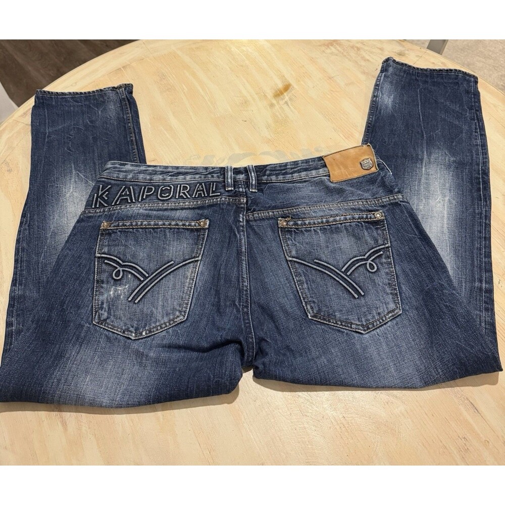 Kaporal 5 Japanese Style Straight Leg Rag Embroidered Denim Vintage Jeans Sz 36